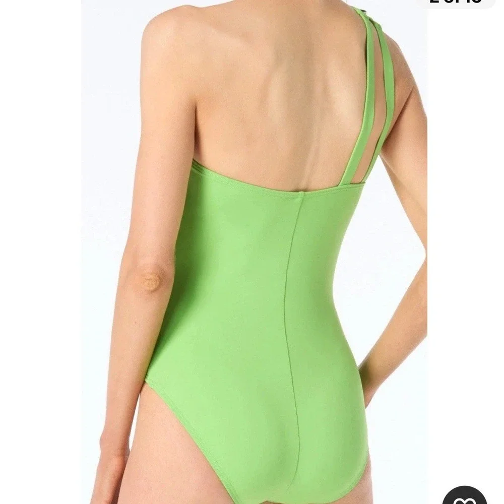 Michael Kors Zip Front One Shoulder One‎ Piece Swimsuit Green Apple Size 6 NWT